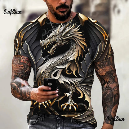 Dragon Pattern Men's T-shirt Fashion 3d Printed T Shirt Animal Short-sleeved Oversized Streetwear Tees Summer Casual Men's Tops