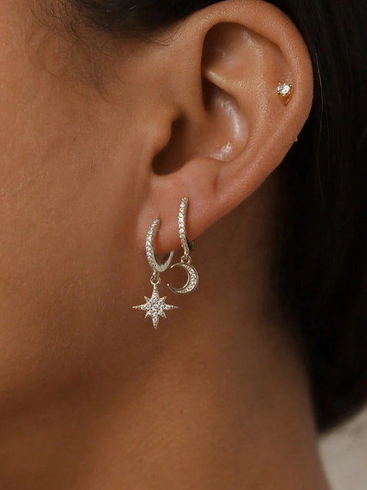 Sterling Silver Star & Moon Earrings – Classic Elegant Jewelry Gift