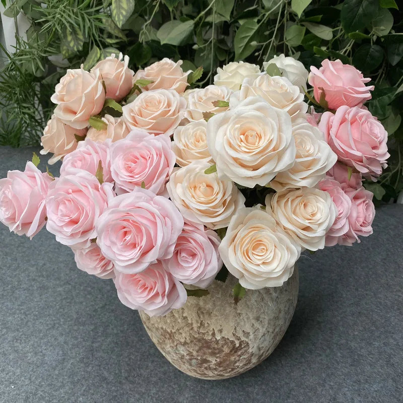 Elegant  9‑Head Pink Silk Rose Bouquet9-Head Pink Silk