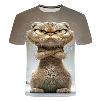 Funny Cat Pattern T-Shirt For Men Personality Animal 3D Printed T Shirts Summer Loose Short Sleeved Tops Casual Round Neck Tees