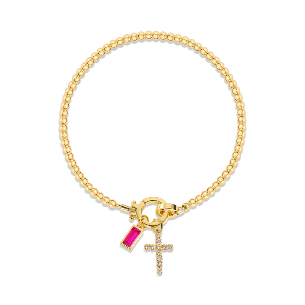 Cross Birthstone Charm Bracelet