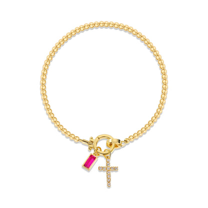 Cross Birthstone Charm Bracelet