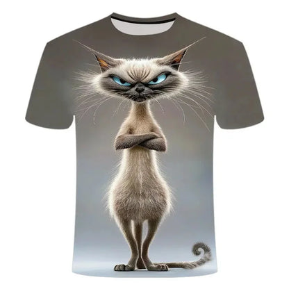 Funny Cat Pattern T-Shirt For Men Personality Animal 3D Printed T Shirts Summer Loose Short Sleeved Tops Casual Round Neck Tees