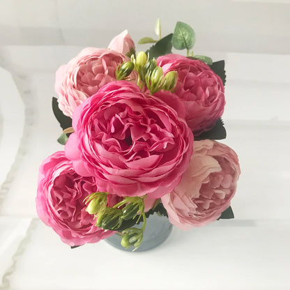 Pink Silk Peony Bouquet – 5 Big Heads, 4 Budsbbbbbbbbbbbbbbb