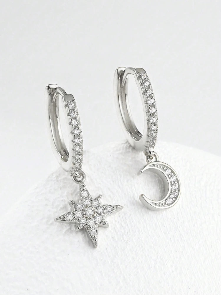 Sterling Silver Star & Moon Earrings – Classic Elegant Jewelry Gift
