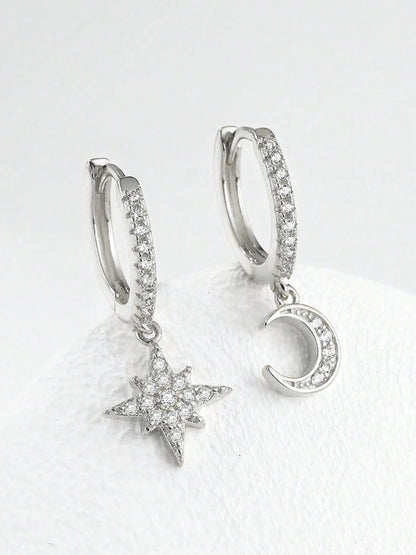 Sterling Silver Star & Moon Earrings – Classic Elegant Jewelry Gift