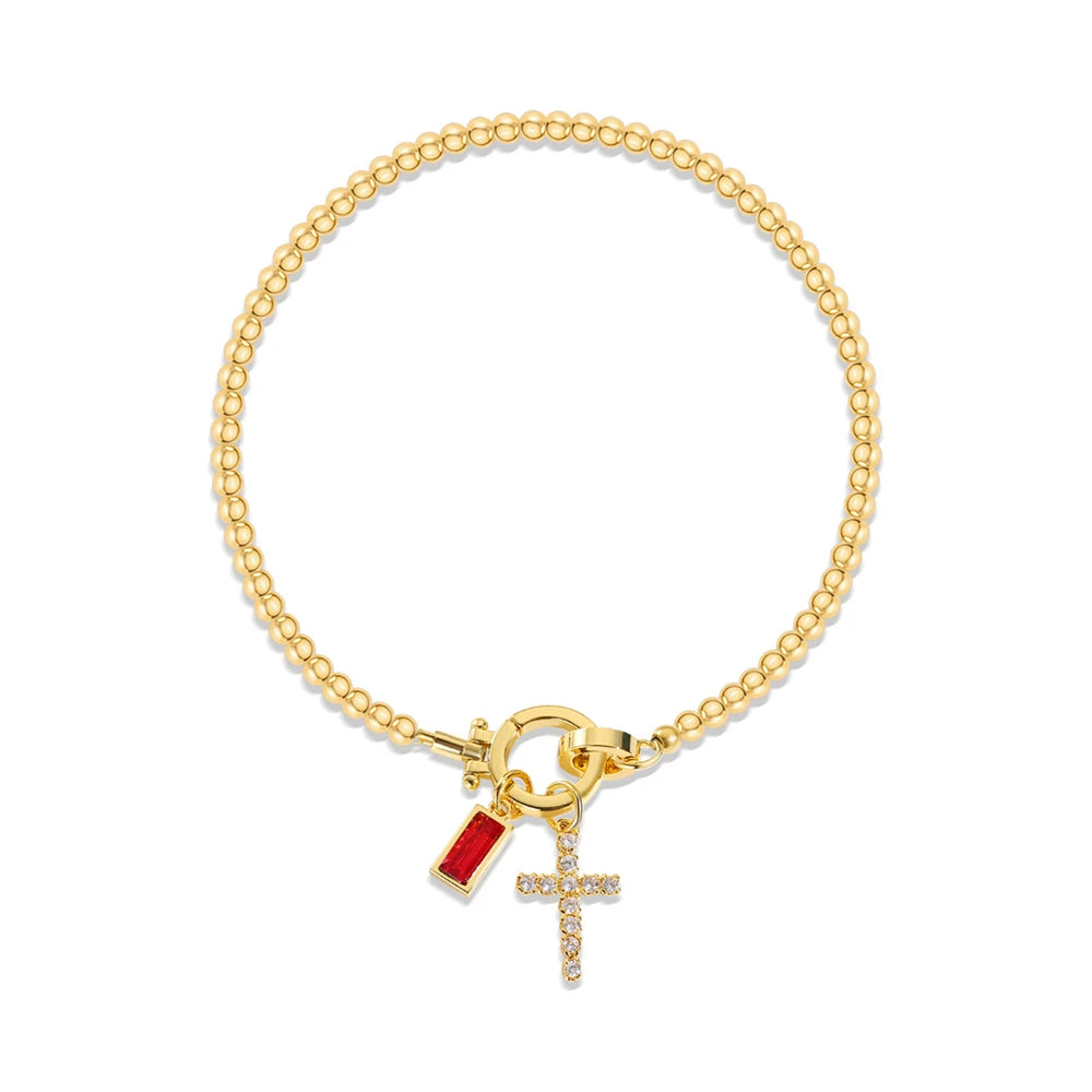 Cross Birthstone Charm Bracelet