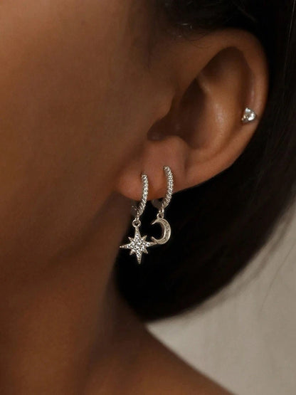 Sterling Silver Star & Moon Earrings – Classic Elegant Jewelry Gift