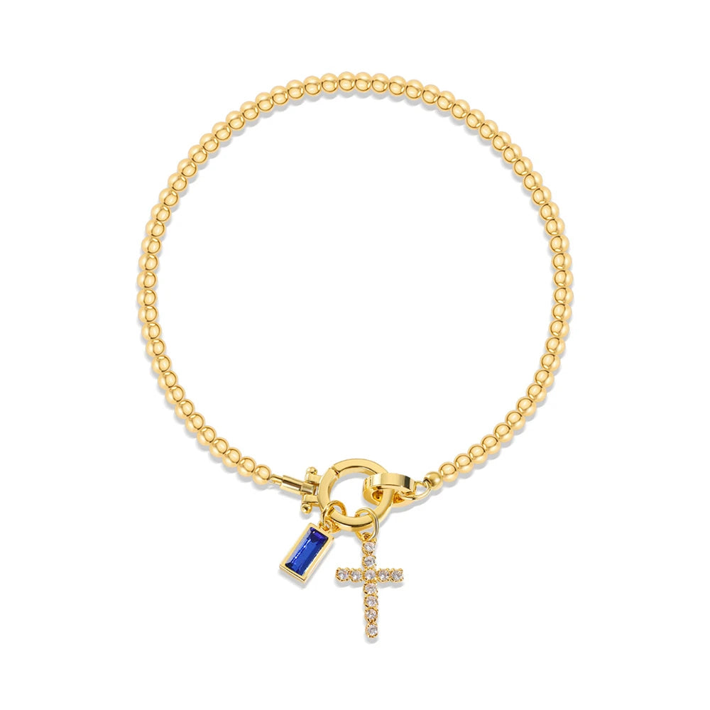 Cross Birthstone Charm Bracelet