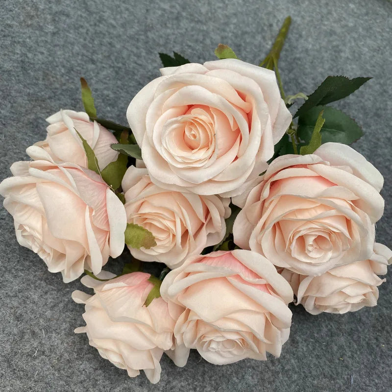 Elegant  9‑Head Pink Silk Rose Bouquet9-Head Pink Silk