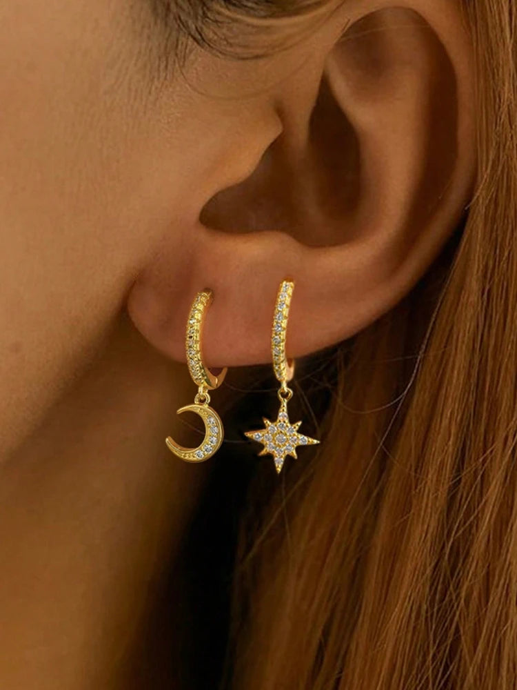 Sterling Silver Star & Moon Earrings – Classic Elegant Jewelry Gift