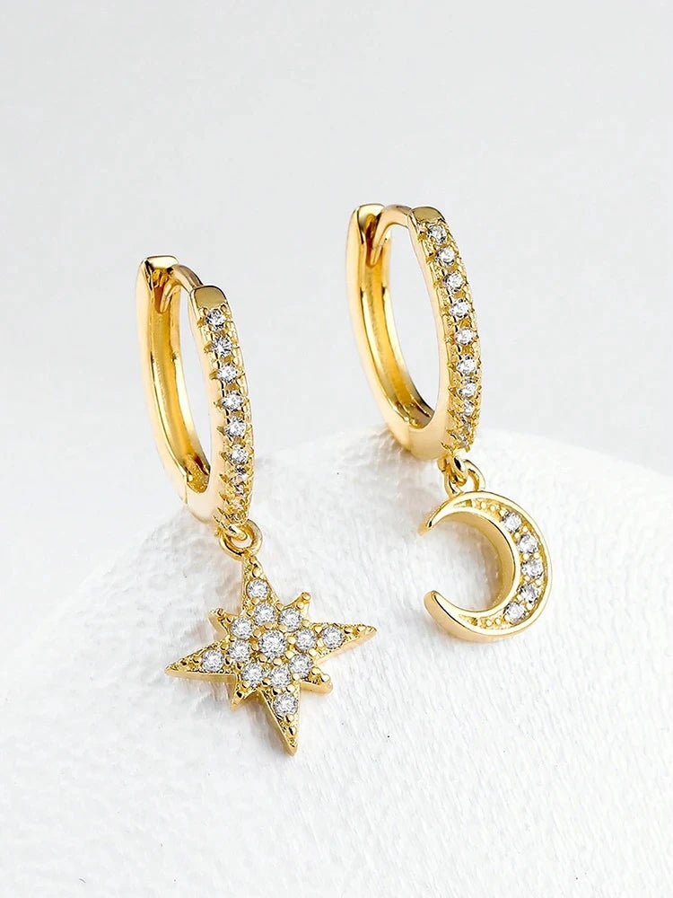 Sterling Silver Star & Moon Earrings – Classic Elegant Jewelry Gift