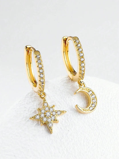 Sterling Silver Star & Moon Earrings – Classic Elegant Jewelry Gift
