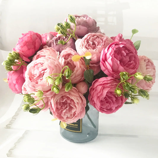 Pink Silk Peony Bouquet – 5 Big Heads, 4 Budsbbbbbbbbbbbbbbb