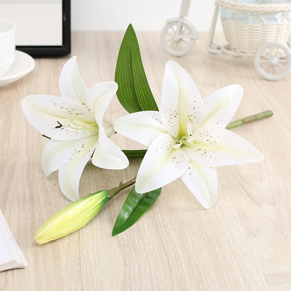 White 3D Printed Artificial Lily Branch