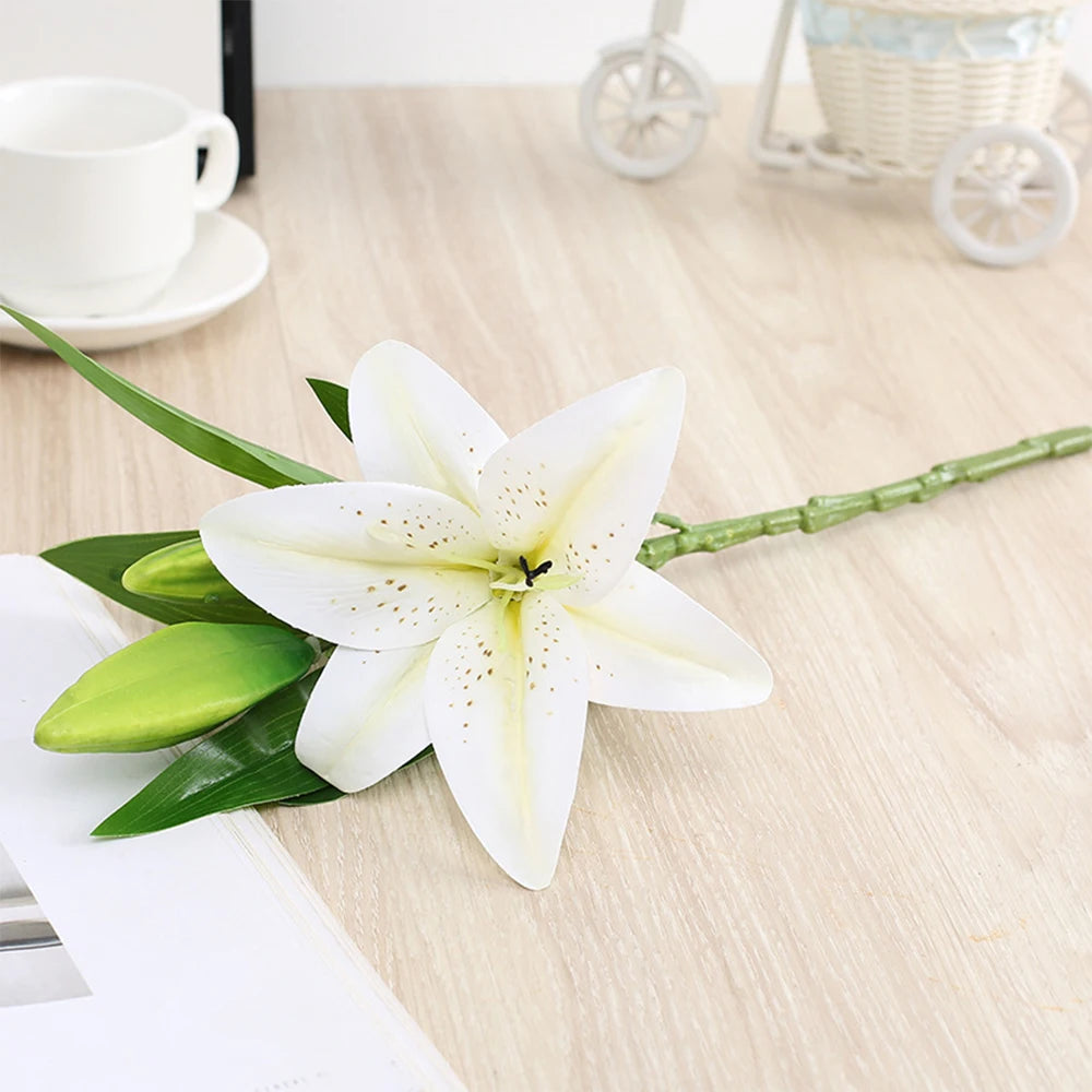 White 3D Printed Artificial Lily Branch