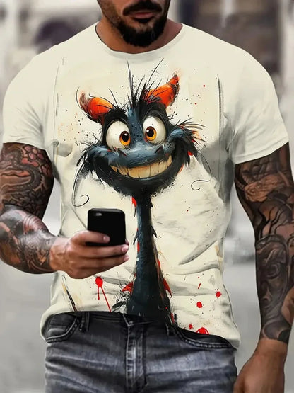 Funny Cat Pattern T-Shirt For Men Personality Animal 3D Printed T Shirts Summer Loose Short Sleeved Tops Casual Round Neck Tees