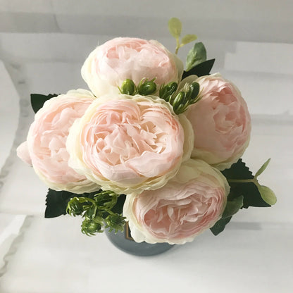 Pink Silk Peony Bouquet – 5 Big Heads, 4 Budsbbbbbbbbbbbbbbb