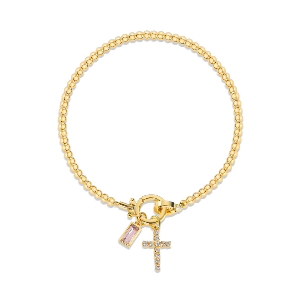 Cross Birthstone Charm Bracelet