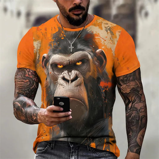 Angry Animal Pattern T Shirt Men's Gorilla Pig 3D Printed Tees Fashion Casual Short Sleeve Round Neck Oversized Street T-Shirts