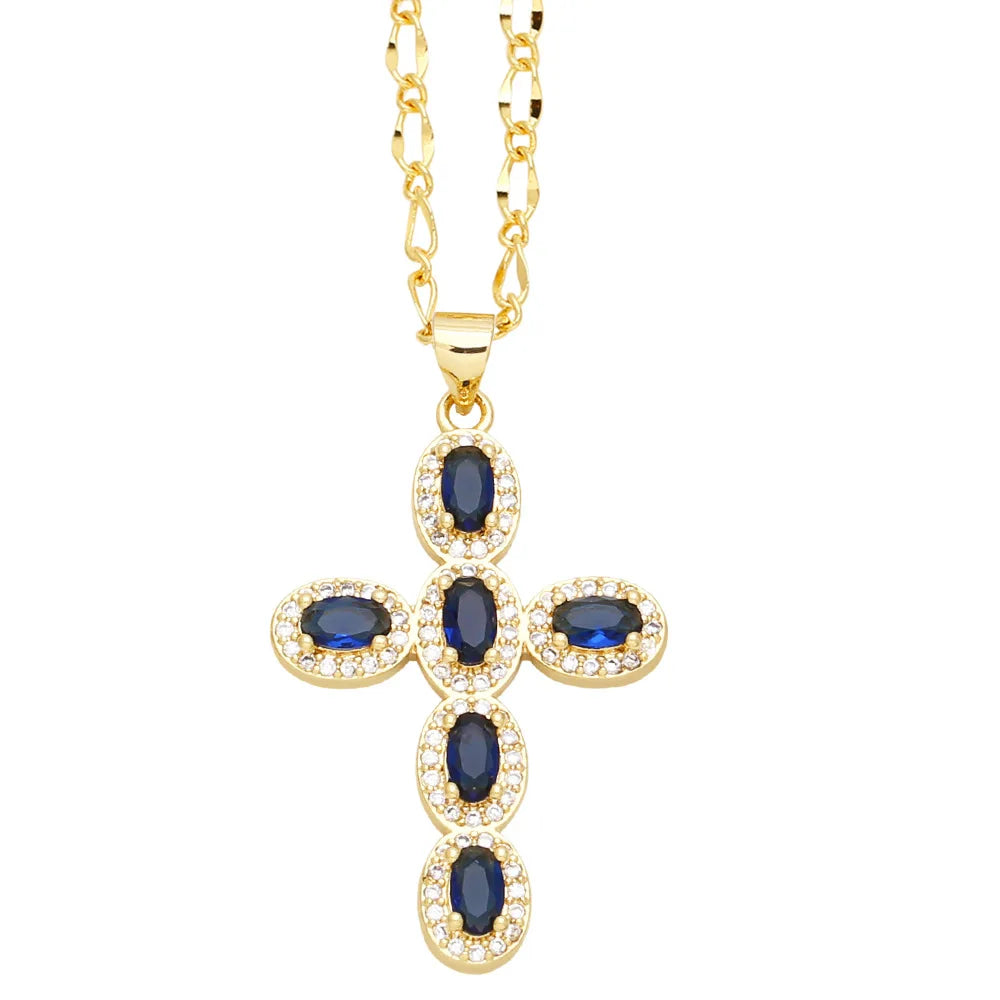 Colorful Zircon Cross Necklace