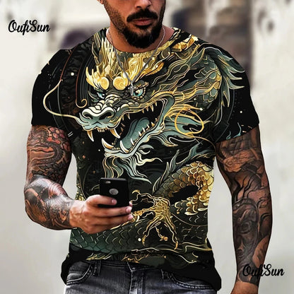 Dragon Pattern Men's T-shirt Fashion 3d Printed T Shirt Animal Short-sleeved Oversized Streetwear Tees Summer Casual Men's Tops