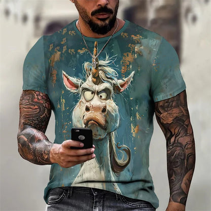 Angry Animal Pattern T Shirt Men's Gorilla Pig 3D Printed Tees Fashion Casual Short Sleeve Round Neck Oversized Street T-Shirts