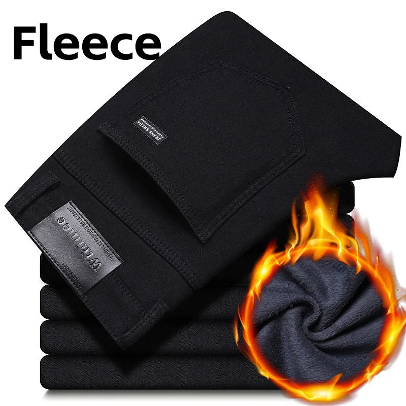 Men’s Fleece‑Lined Stretch Denim Jeans – Straight Leg