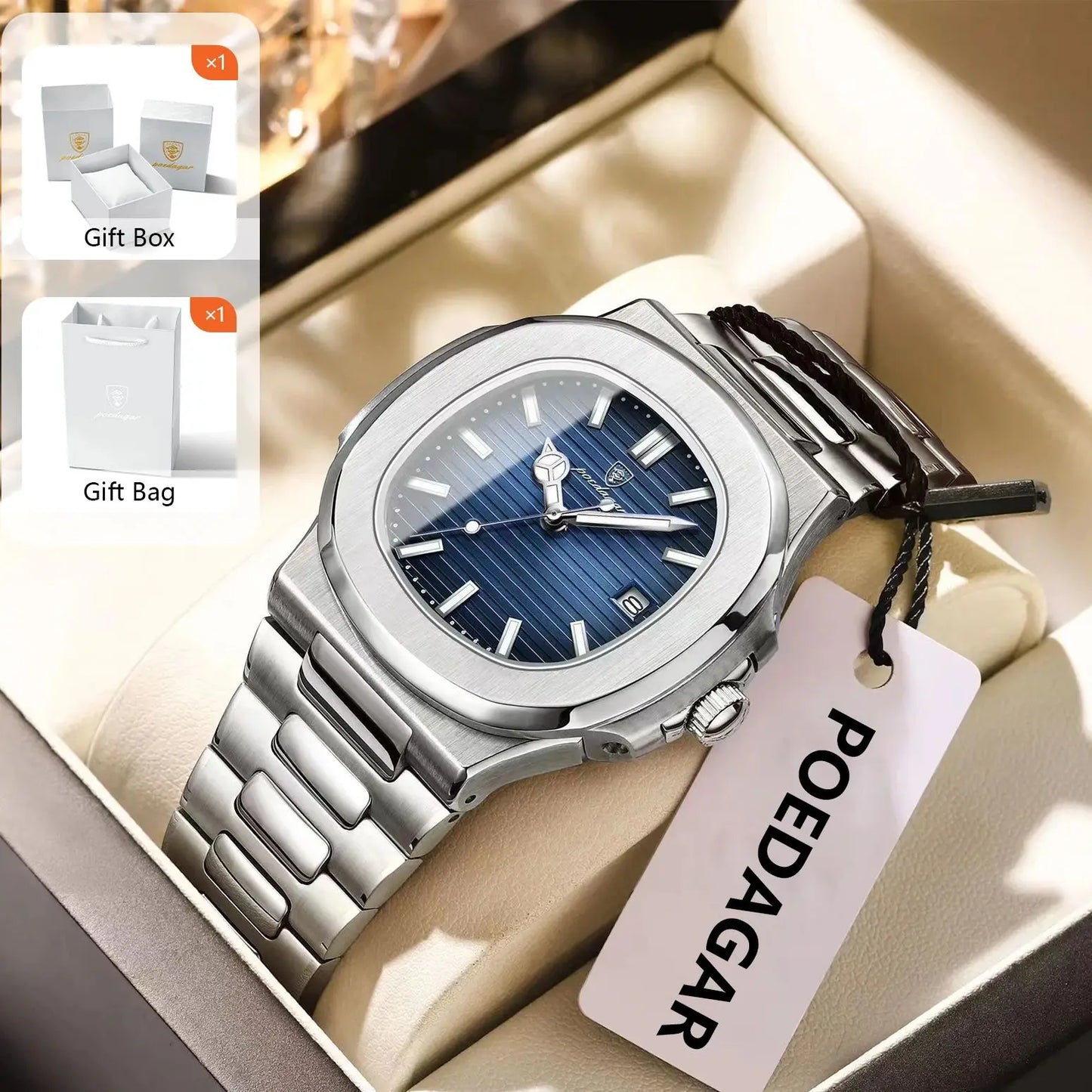 Poedagar™ Royal Stainless Steel Men’s Watch – Waterproof & Luminous