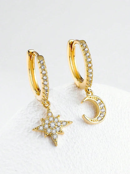 Sterling Silver Star & Moon Earrings – Classic Elegant Jewelry Gift