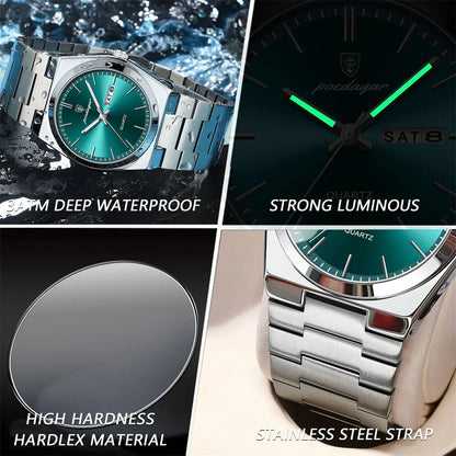 Poedagar™ Elite Stainless Steel Men’s Watch — Waterproof & Luminous
