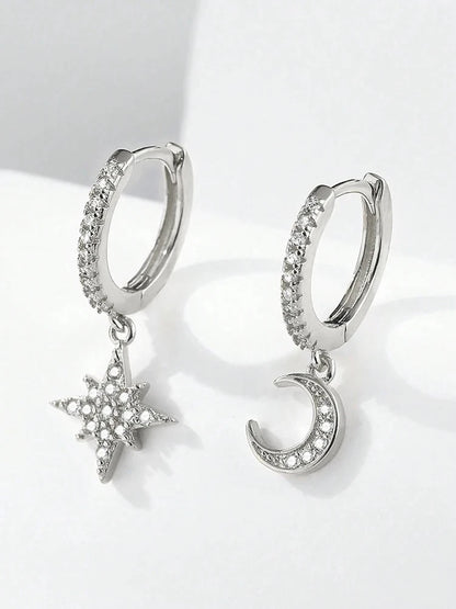 Sterling Silver Star & Moon Earrings – Classic Elegant Jewelry Gift