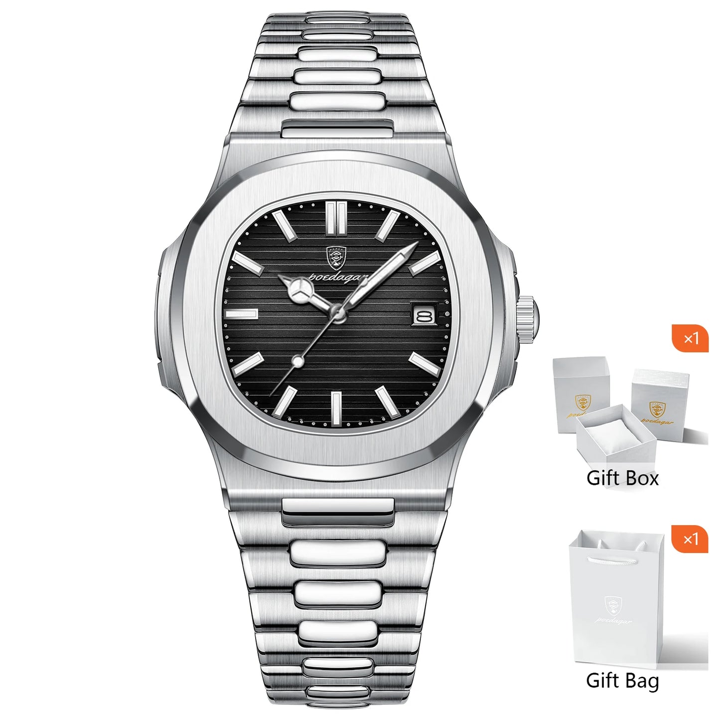 Poedagar™ Royal Stainless Steel Men’s Watch – Waterproof & Luminous