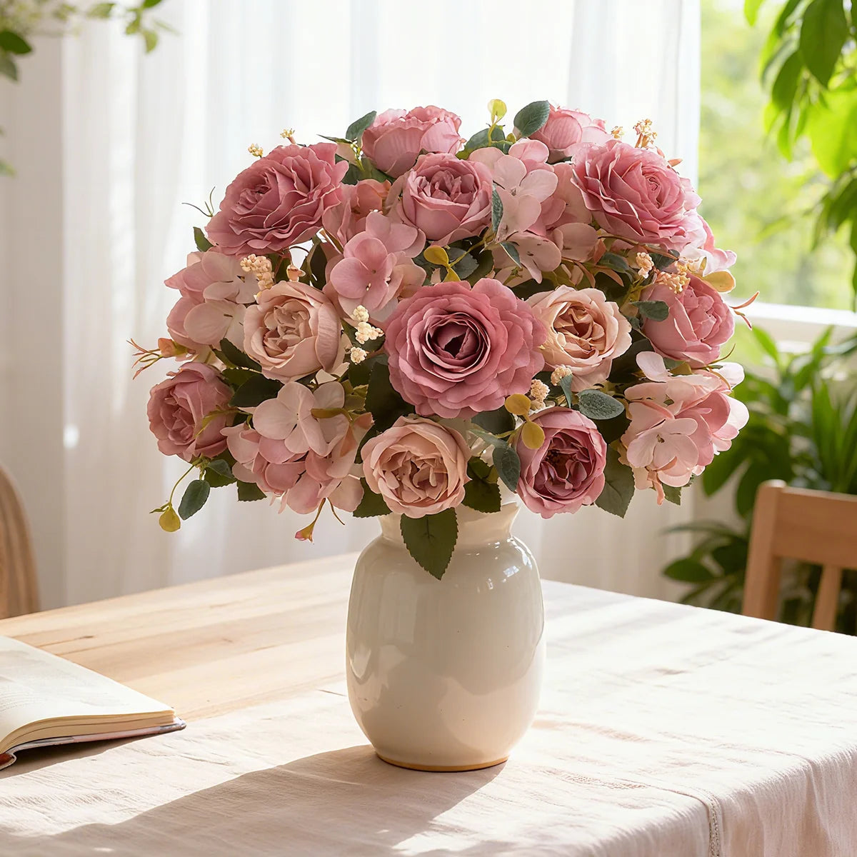 Pink Artificial Roses & Peonies Bouquet – Home & Event Décor