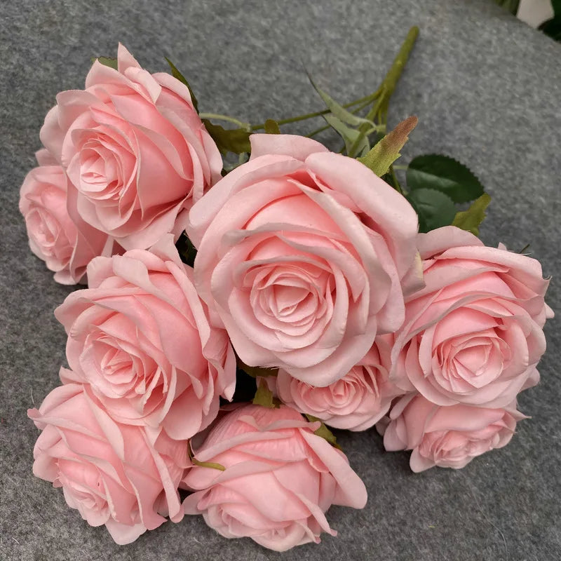 Elegant  9‑Head Pink Silk Rose Bouquet9-Head Pink Silk