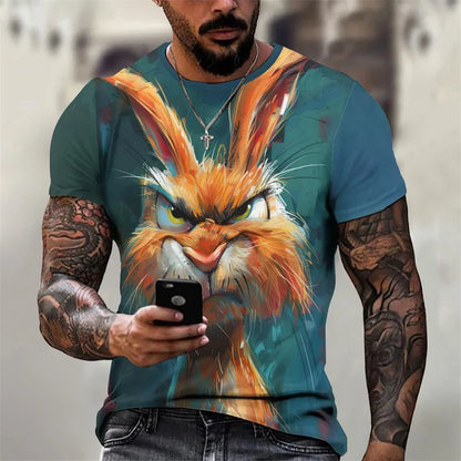 Angry Animal Pattern T Shirt Men's Gorilla Pig 3D Printed Tees Fashion Casual Short Sleeve Round Neck Oversized Street T-Shirts