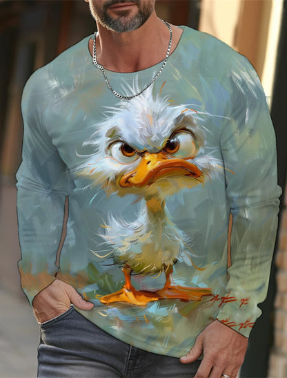 Funny 3D Animal Print Mens T Shirt Hip Hop Trend Harajuku Street Clothes Autumn Loose Top Fashion Cotton Long Sleeve T-shirt Men