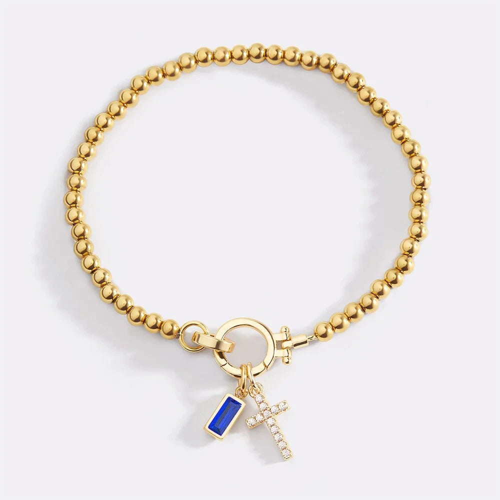 Cross Birthstone Charm Bracelet