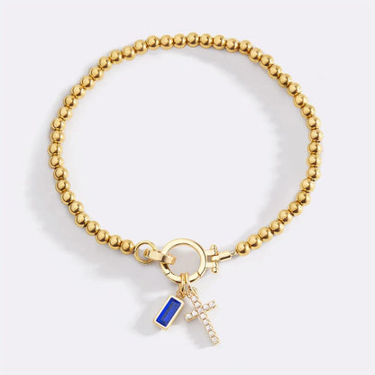 Cross Birthstone Charm Bracelet