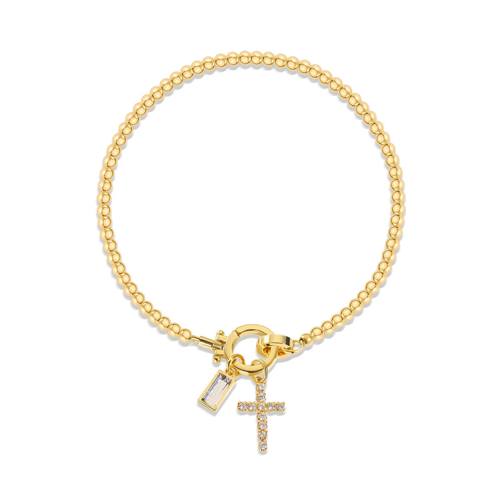 Cross Birthstone Charm Bracelet