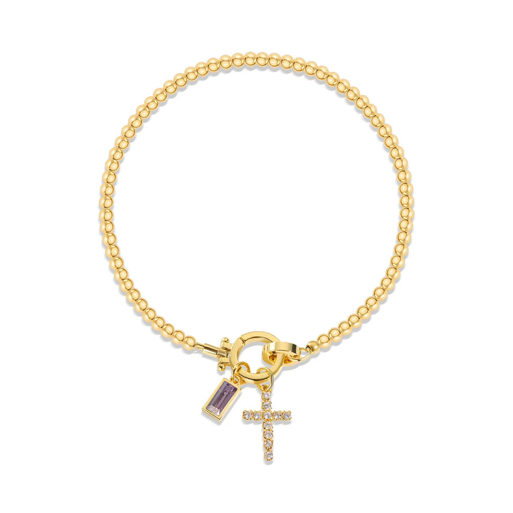 Cross Birthstone Charm Bracelet