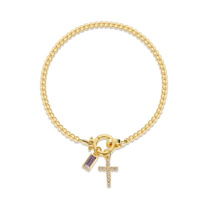 Cross Birthstone Charm Bracelet