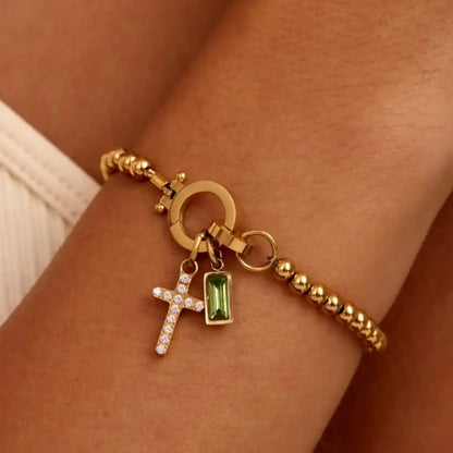 Cross Birthstone Charm Bracelet