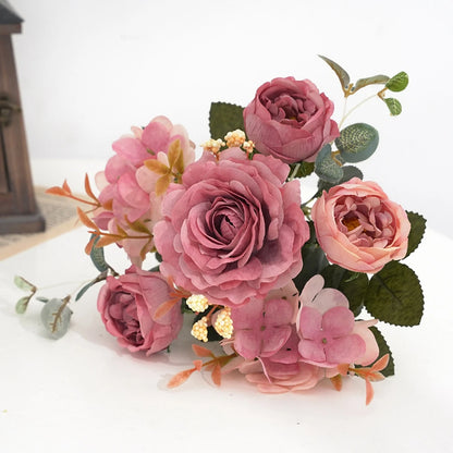 Pink Artificial Roses & Peonies Bouquet – Home & Event Décor