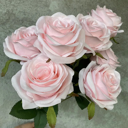 Elegant  9‑Head Pink Silk Rose Bouquet9-Head Pink Silk