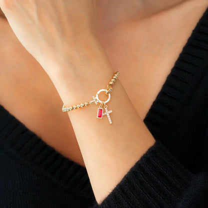 Cross Birthstone Charm Bracelet