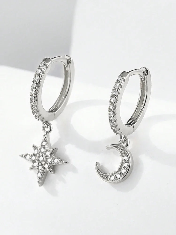Sterling Silver Star & Moon Earrings – Classic Elegant Jewelry Gift