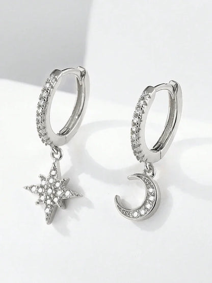 Sterling Silver Star & Moon Earrings – Classic Elegant Jewelry Gift