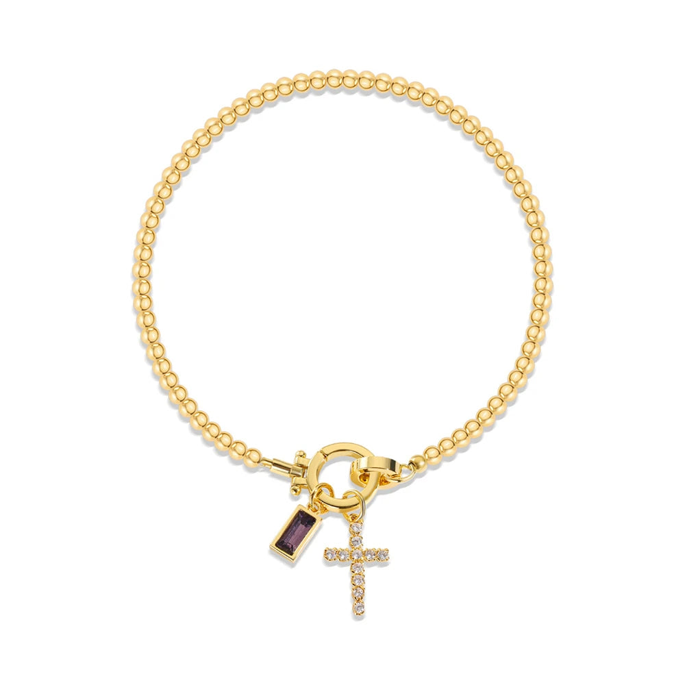 Cross Birthstone Charm Bracelet