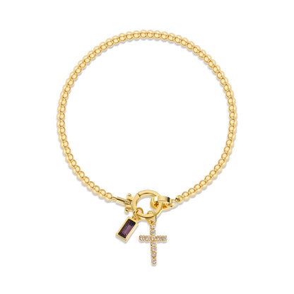 Cross Birthstone Charm Bracelet